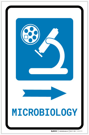 Microbilogy Sign Microbiology Right Arrow with Icon Portrait - Label