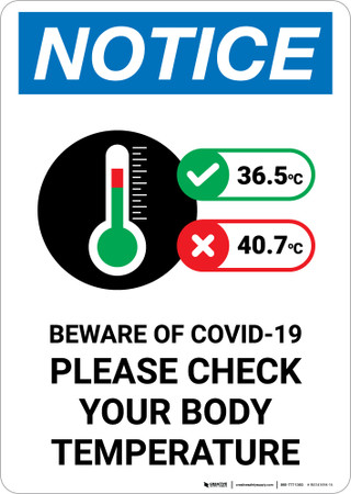 Notice: Please Check Your Body Temperature Beware of COVID with Icon