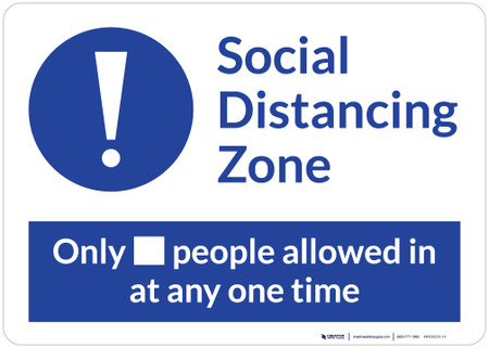 Social Distancing Zone with Exclamation Mark Blue Landscape - Wall Sign