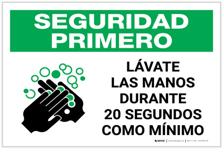 Safety First: Wash Your Hands For At Least 20 Seconds Spanish with Icon ...