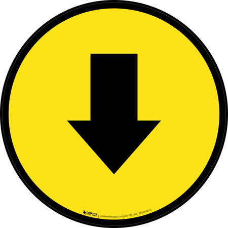 Down Arrow Yellow Circular - Floor Sign