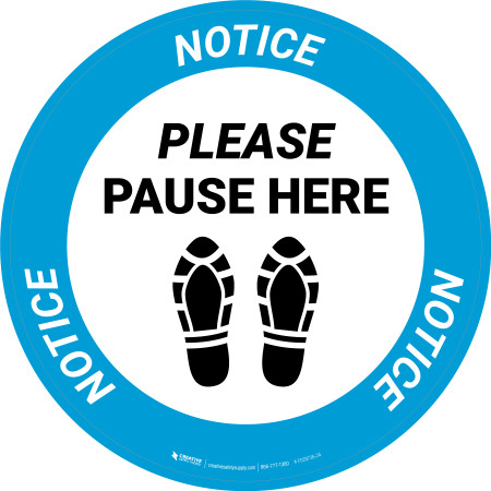 Notice Please Pause Here Shoe Prints Circular - Floor Sign