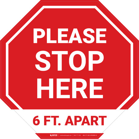 Please Stop Here 6 Ft Apart Stop - Floor Sign