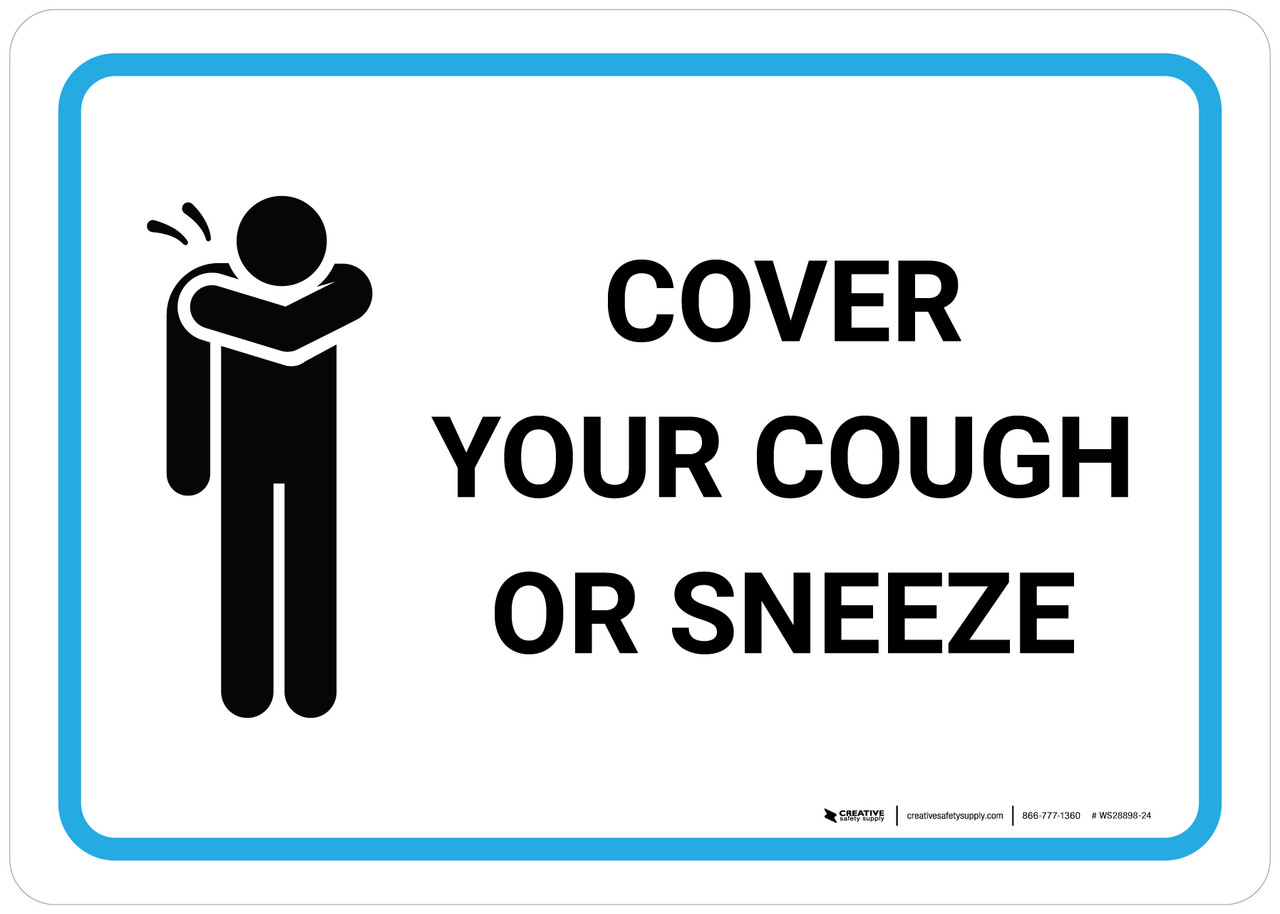 Cover Your Cough Or Sneeze with Icon Landscape - Wall Sign