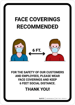 Face Coverings Recommended with Icons Portrait - Wall Sign