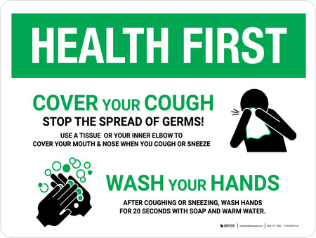 Health First: Cover Your Cough Wash Your Hands with Icons Landscape ...