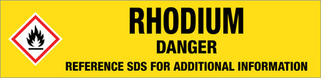Rhodium [CAS# 7440-16-6] - GHS Pipe Marking Label