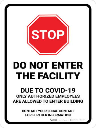 stop do not enter the facility due to covid 19 with icon