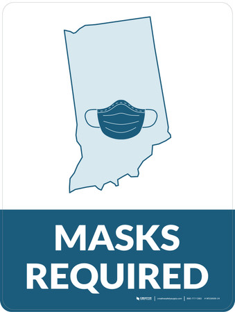 Masks Required - Indiana State Outline Portrait - Wall Sign