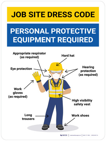 Job Site Dress Code Personal Protection Required Wall Sign