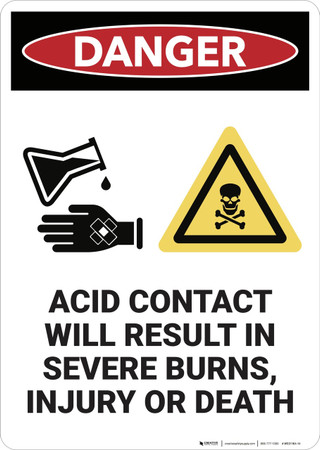 Danger: Acid Contact Will Result In Severe Burns - Wall Sign