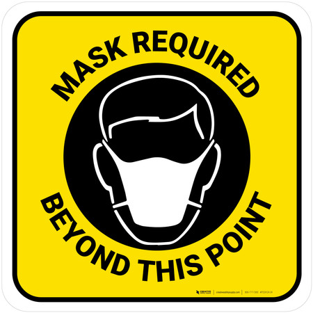 Mask Required Beyond This Point with Icon Yellow Square - Floor Sign