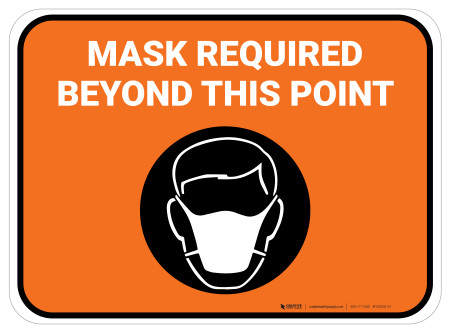 Mask Required Beyond This Point with Icon Orange Rectangle - Floor Sign
