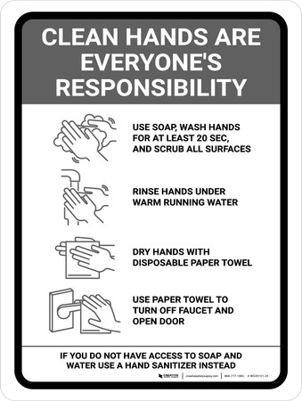 Clean Hands Are Everyones Responsibility with Icons Gray Portrait ...