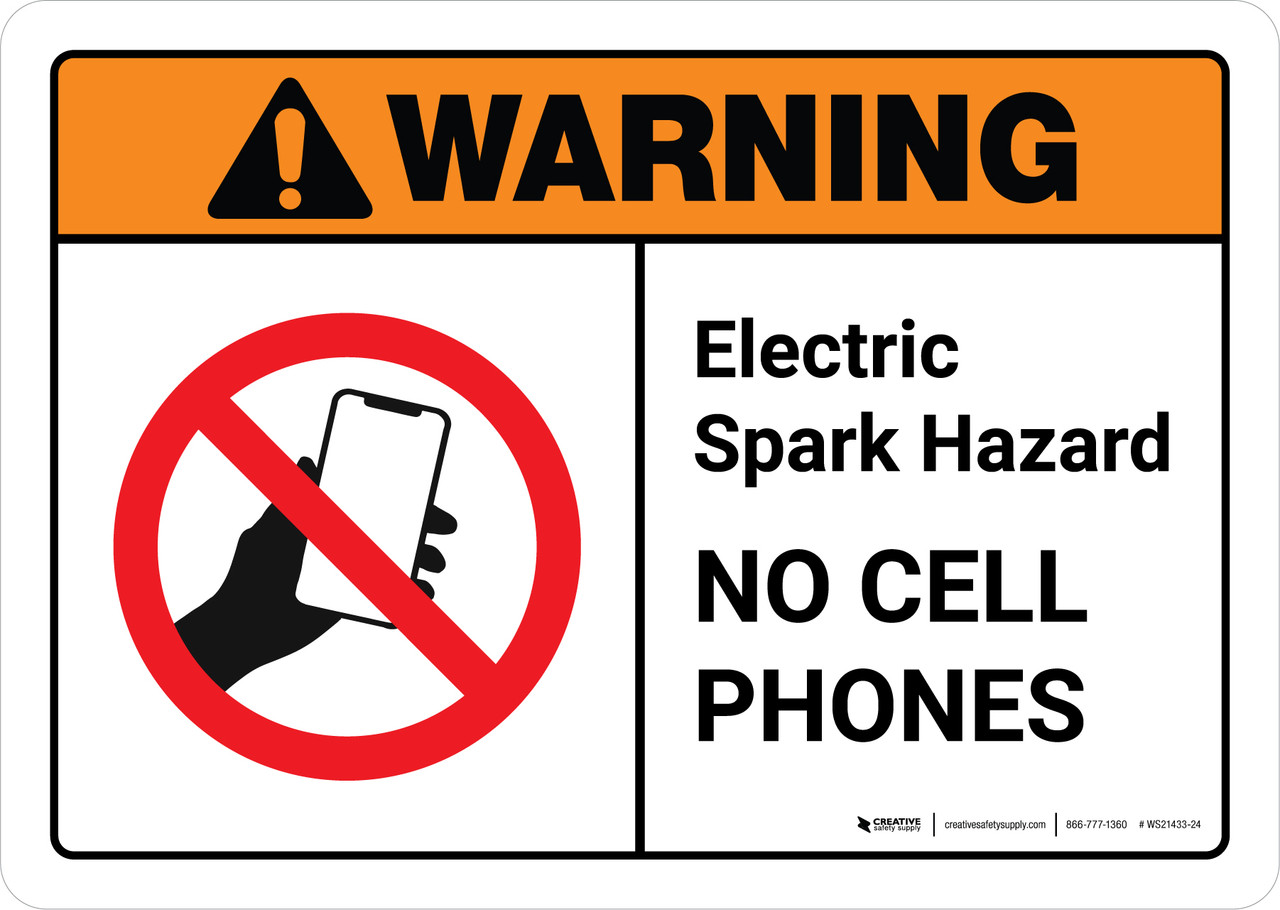 ⚠︎ NO ⚠︎ Warning: Electric Spark Hazard No Cell Phones with Icon ANSI
