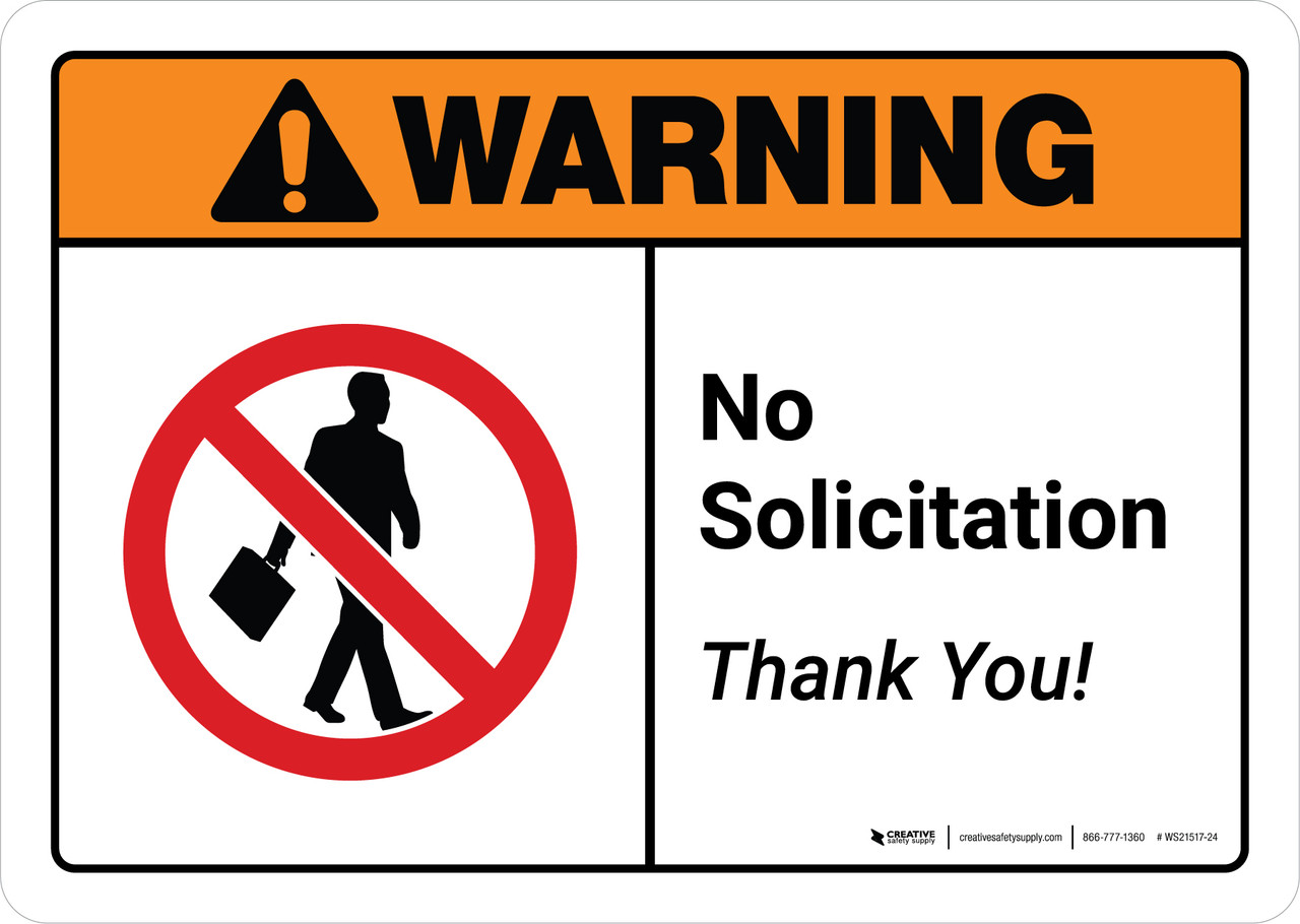 Warning: No Solicitation Thank You with Icon ANSI Landscape - Wall