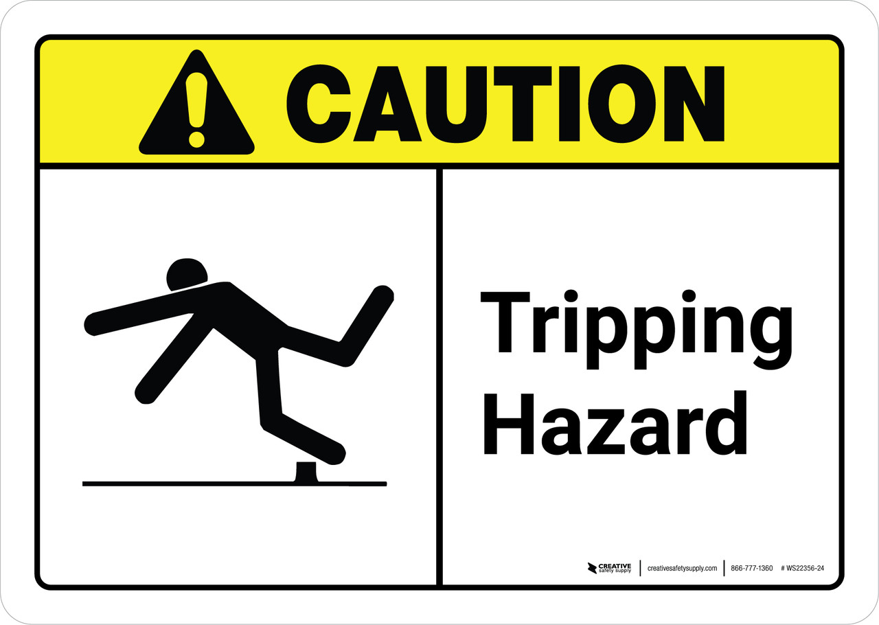 Caution: Tripping Hazard with Icon ANSI Landscape - Wall Sign