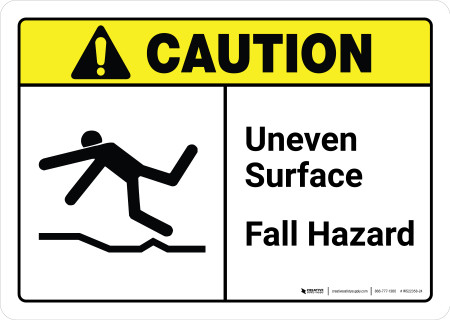 Caution: Uneven Surface Fall Hazard with Icon ANSI Landscape
