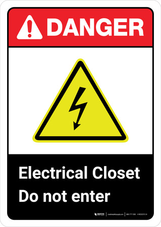 Danger: Electrical Closet Do Not Enter with Icon ANSI Portrait - Wall Sign