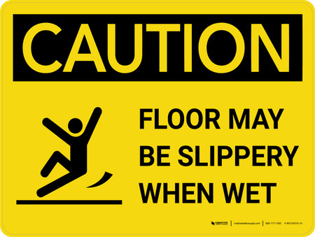 Caution: Floor May Be Slippery When Wet with Icon Landscape - Wall Sign