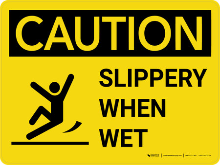 Caution: Slippery When Wet with Icon Landscape - Wall Sign