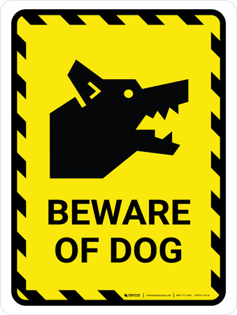 Beware Of Dog Yellow Hazard Portrait - Wall Sign