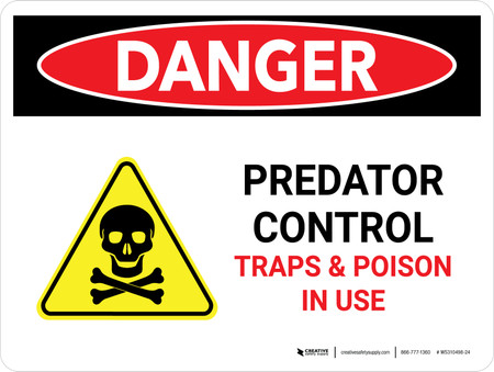 Animal Pest Control in Progress Traps with Hazard Icon Landscape - Wall Sign WS49462