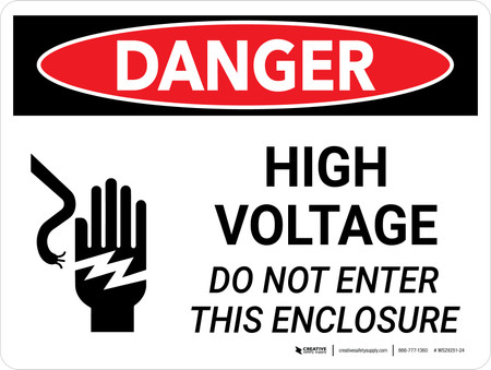 Danger: High Voltage - Do Not Enter This Enclosure Landscape with Icon ...