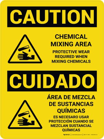 Caution: Chemical Mixing Area PPE Required With Icons - Wall Sign