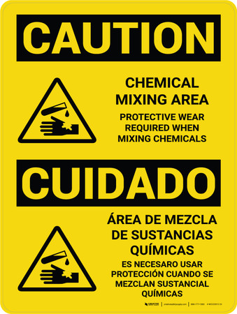 Caution: Chemical Mixing Area PPE Required With Icons - Wall Sign ...