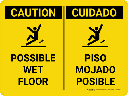 洋画 ALERT サイン入り台本 Caution: Possible Wet Floor Bilingual Spanish Landscape With Icons