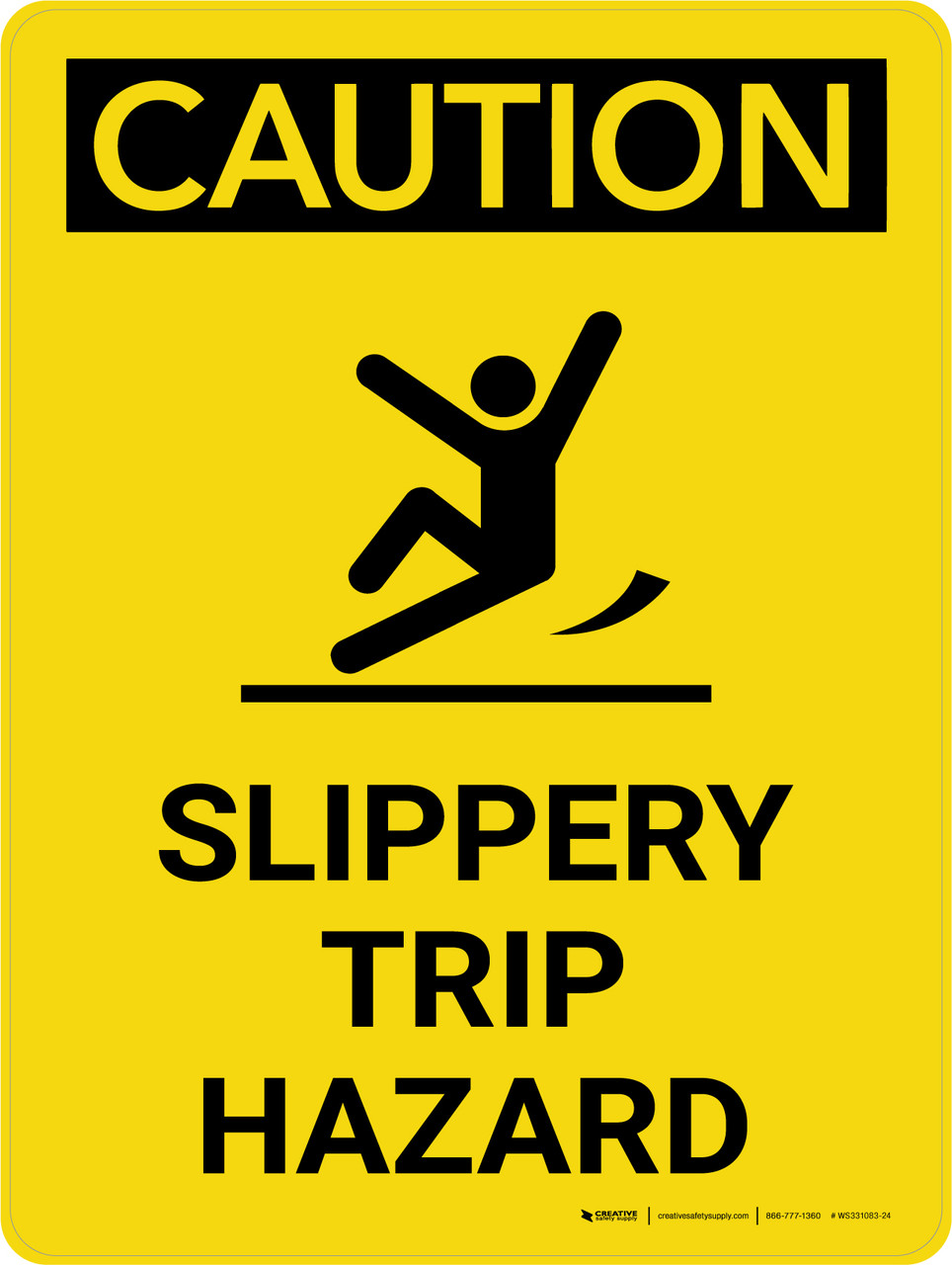 Caution: Slippery Trip Hazard Portrait With Icon - Wall Sign