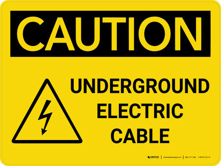 Isolated Cable Sign Caution: Underground Electric Cable Landscape With Icon - Wall Sign