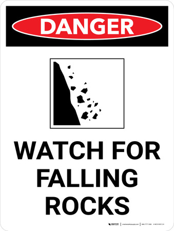 Danger: Watch for Falling Rocks Portrait with Graphic - Wall Sign