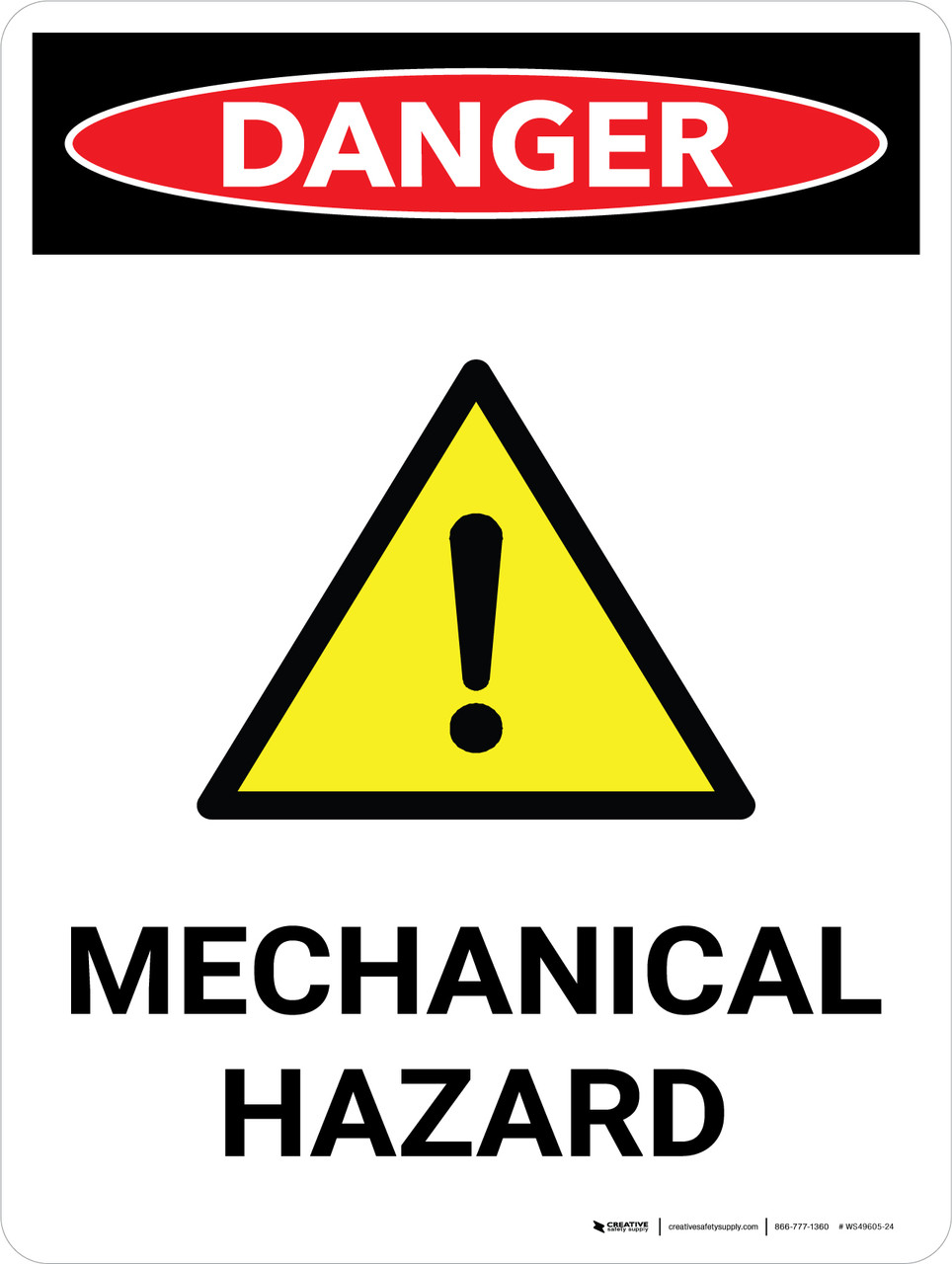 Danger: Mechanical Hazard Portrait with Graphic - Wall Sign