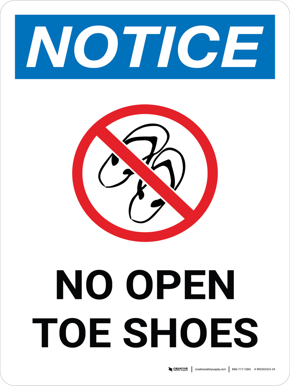 notice: no open toe shoes portrait with icon - wall sign