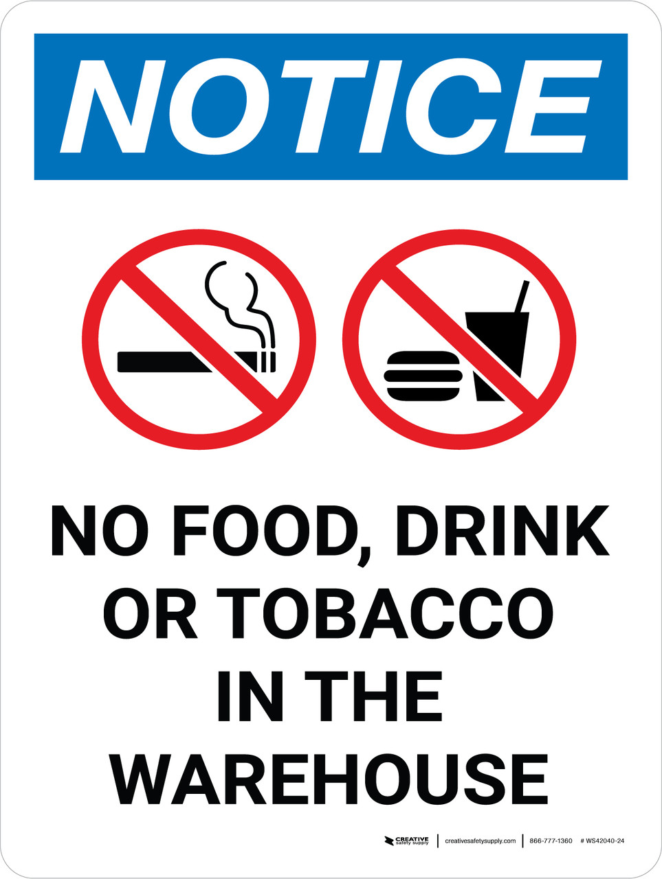Notice: No Food Drink Tobacco In The Warehouse Portrait with Icon