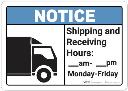 Ship Tomorrow Sign Notice: Shipping And Receiving Hours - Wall Sign