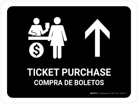 Ticket Purchase With Up Arrow Black Bilingual Spanish Landscape - Wall Sign