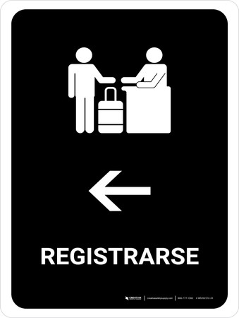 Check-In With Left Arrow Black Spanish Portrait - Wall Sign