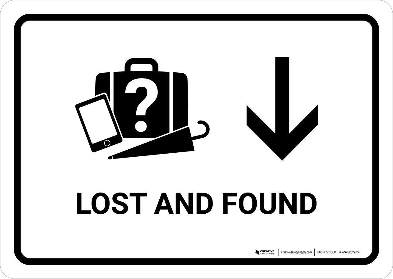 Lost And Found With Down Arrow White Landscape - Wall Sign lost-and-found-with-down-arrow-white-landscape-wall-sign
