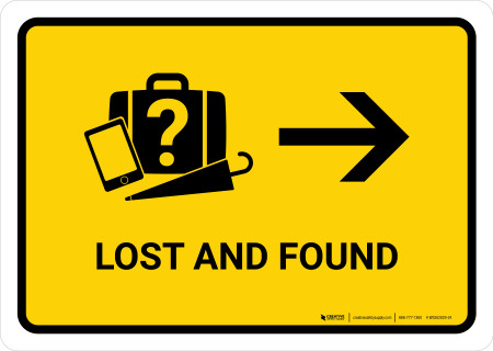 Lost And Found With Right Arrow Yellow Landscape - Wall Sign