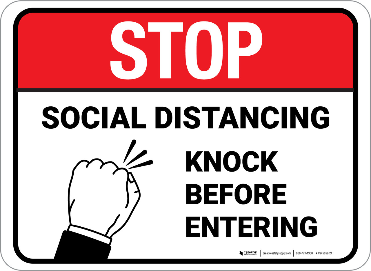 Stop: Social Distancing Knock Before Entering Rectangular - Floor Sign stop-social-distancing-knock-before-entering-rectangular-floor-sign