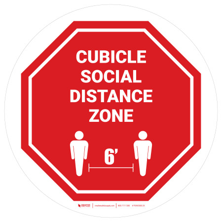 Cubicle Social Distance Zone White Stop Sign Circle - Floor Sign