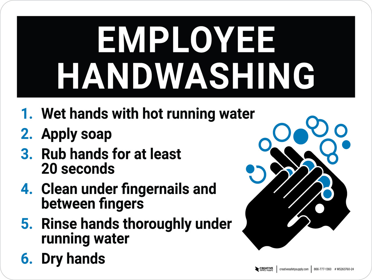 employee-handwashing-with-icon-landscape-wall-sign for Free Printable Hand Washing Sign Employee Handwashing with Icon Landscape - Wall Sign for Free Printable Hand Washing Sign