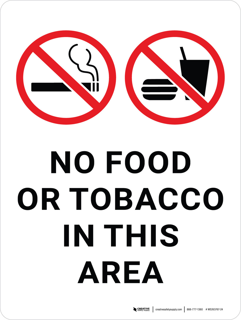 anti tobacco sign No Food Or Tobacco In This Area with Icon Portrait