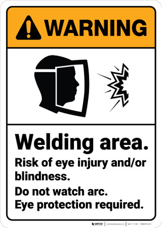 warning welding area wear eye protection ansi wall sign custom labeling stickers