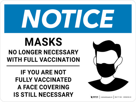 Notice: Masks No Longer Necessary With Full Vaccination - If Not Fully