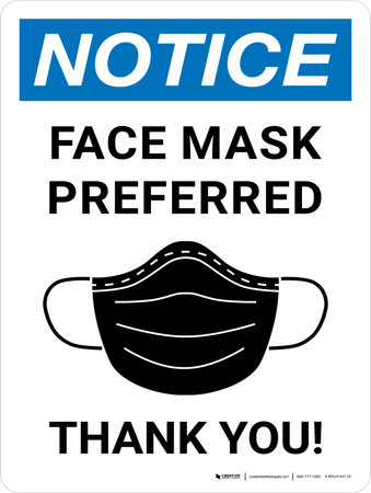 notice face mask preferred thank you wall sign