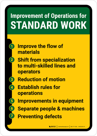Standard Work Examples In Government Signs Improvement for Operations for Standard Work Portrait - Wall Sign